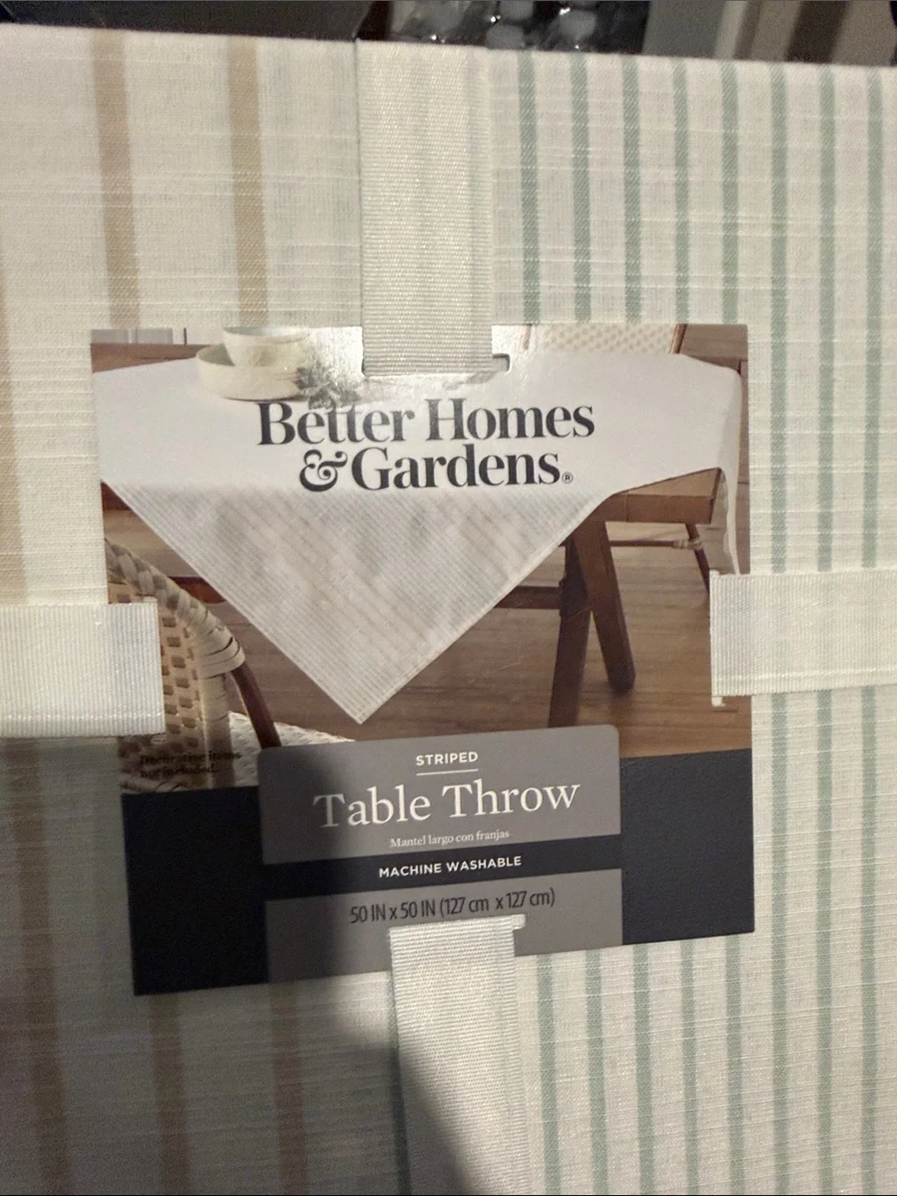Better Homes And Gardens Striped Table Throw in Beige and Sage Green